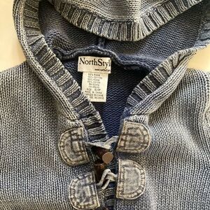 Northstyle clothing long cotton toggle duster hooded cardigan washed blue small